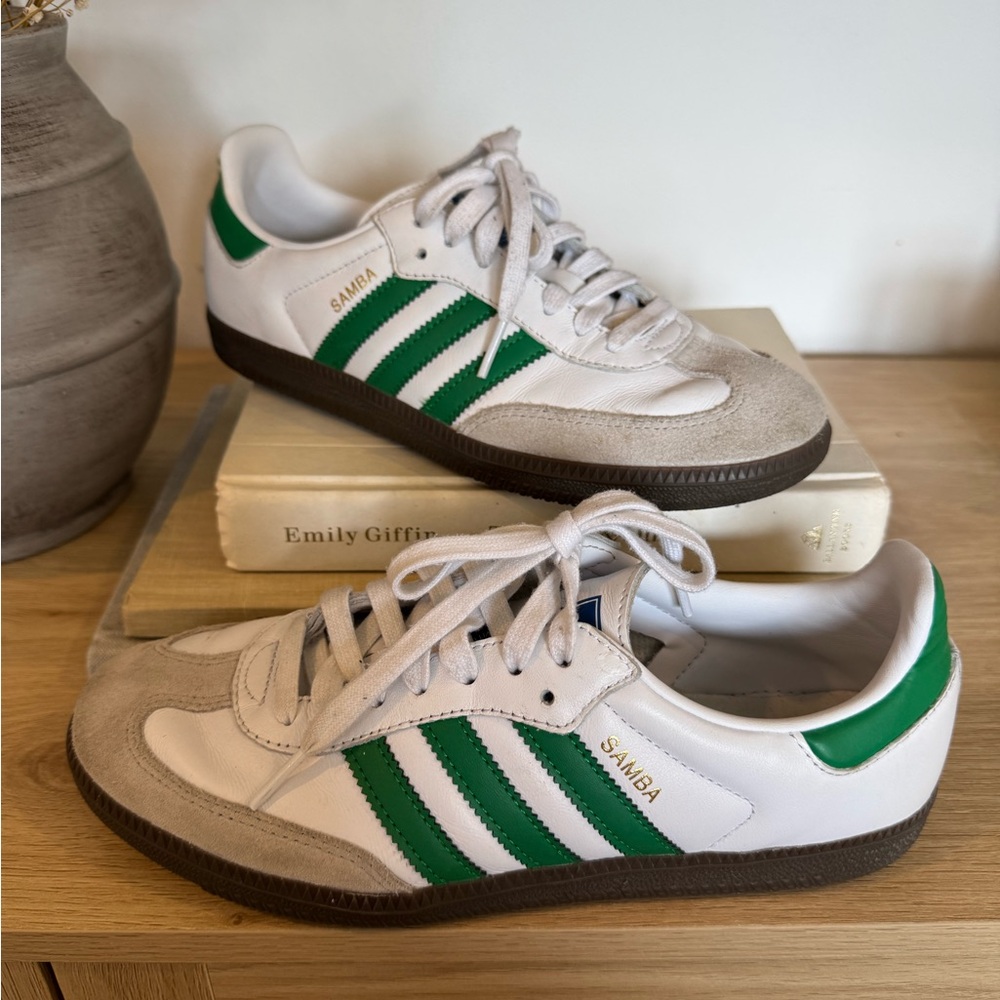 Adidas Samba White and Green Shoes